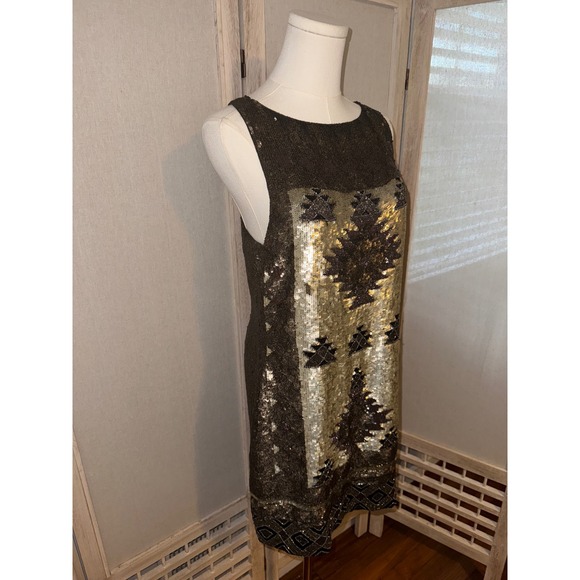 AllSaints Spitalfields Paloma Sequin Dress Bronze Brown Aztec Size 8 - Picture 2 of 7